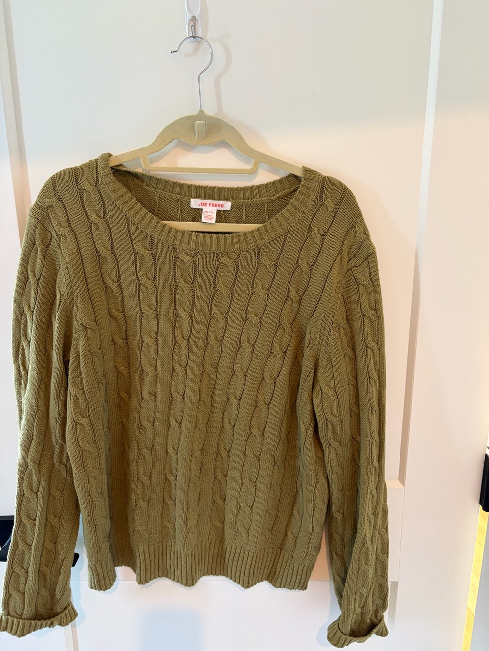 Joe Fresh Olive Green Cable-Knit Crew Sweater